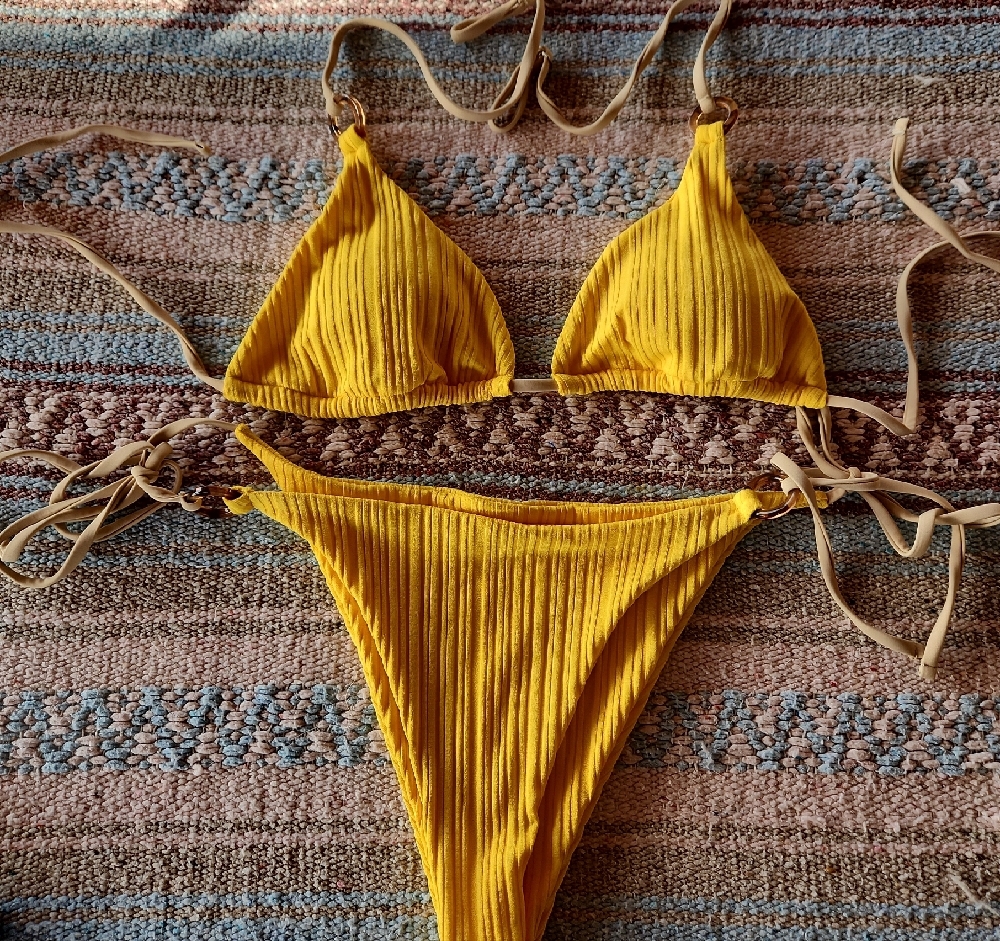 Yellow Ribbed Bikini Set
